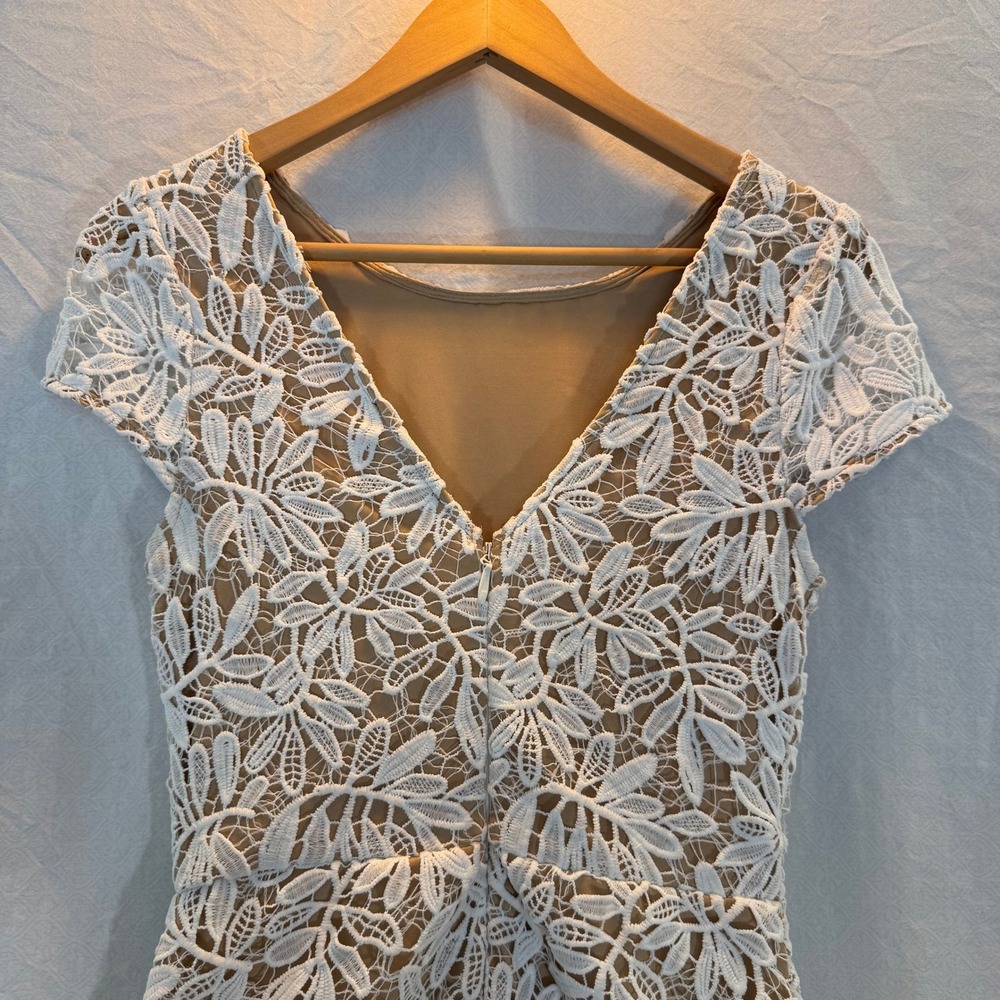 Lulus White Floral Crochet Lace Nude Lining Cap Sleeve Midi Dress Size Small - Picture 5 of 11
